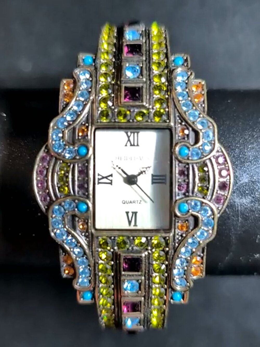 Heidi Daus Gold-Tone Watch with Turquoise, Pink, Lime & Purple Crystals